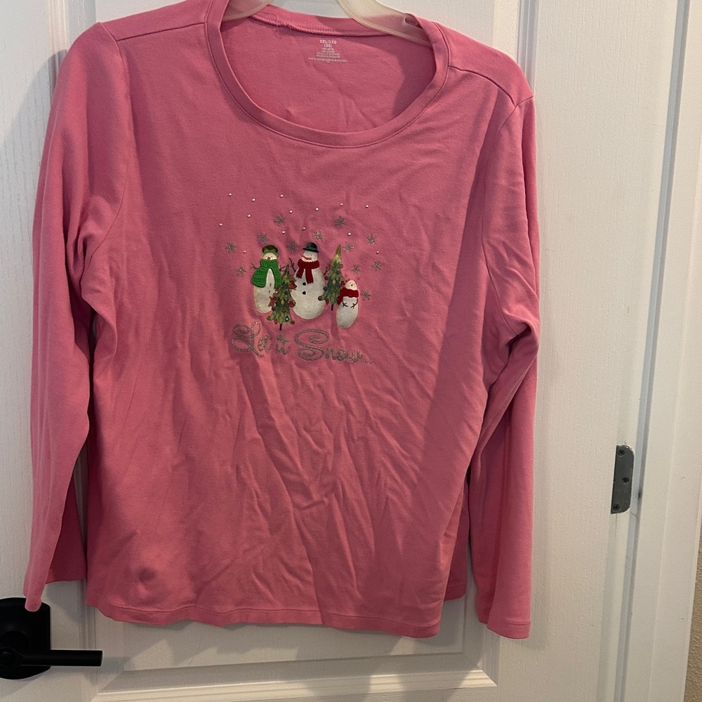 Pink Long Sleeve Snowman Shirt